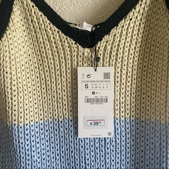 Zara Stripe Knit Midi Dress Tie Straps Blue Small - Picture 6 of 11